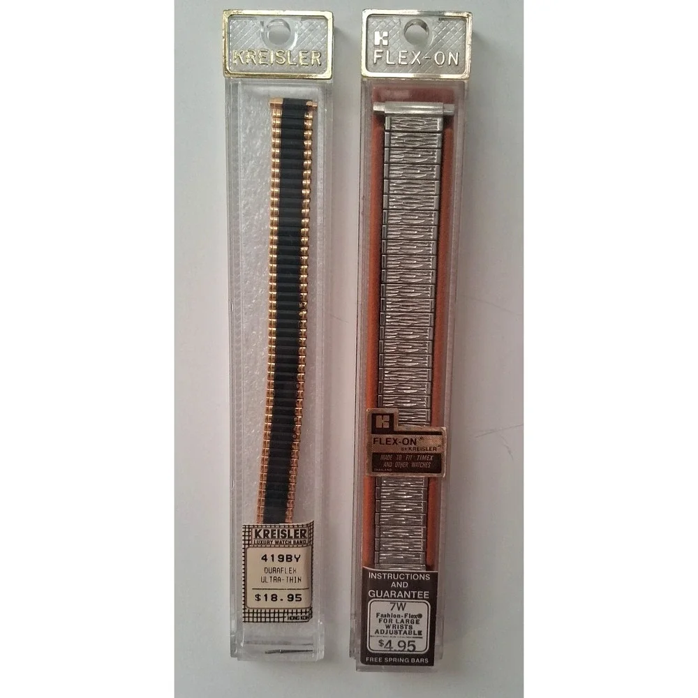 2 Kreisler Watchbands Duraflex Ultra Thin Luxury Black 419BY & Silver Flex-On 7W